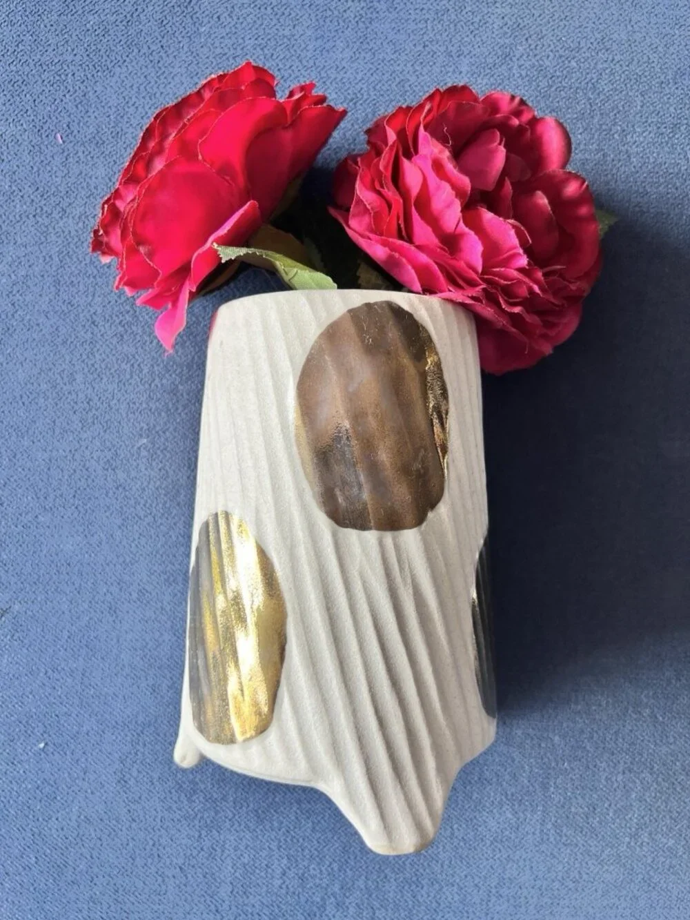 Glowing Arbor Bridget Bodenham Ceramic Flower Vase ANTHROPOLOGIE Cream Gold 6